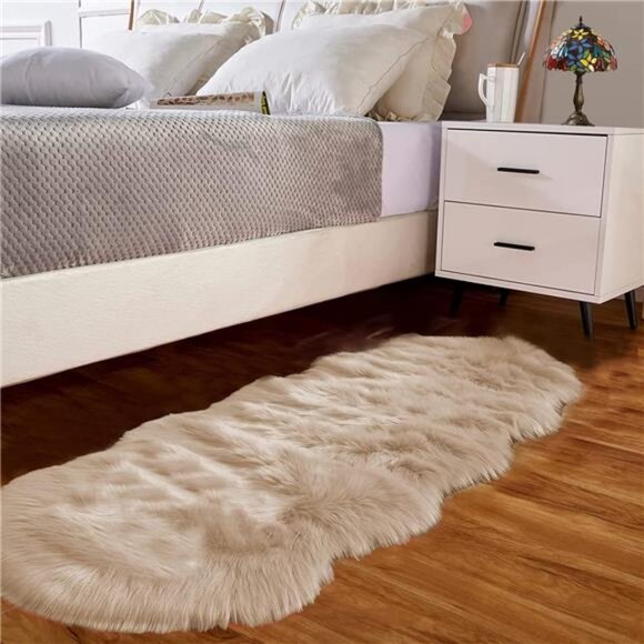 Beige Rug Runners 2x6 Fluffy Shag Rug Runner Rug Faux Sheepskin Fur Rug Machine - Picture 1 of 7